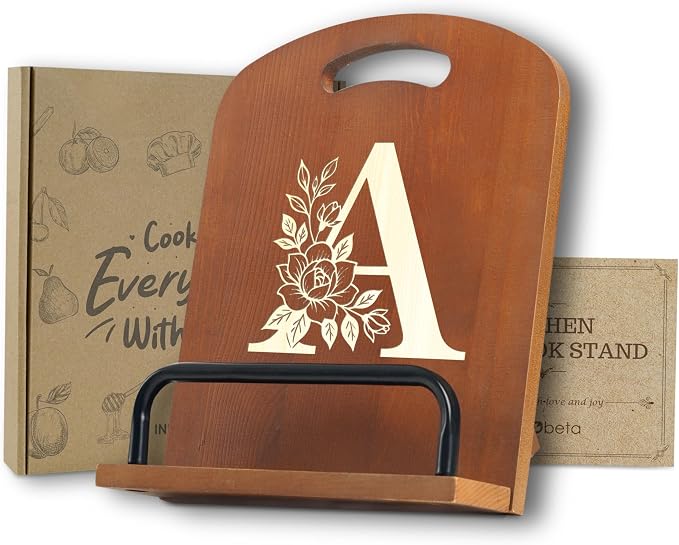 INNObeta Cookbook Stand for Kitchen Counter, Adjustable Tablet Recipe Book Holder, Perfect Gifts for Women, Mom, Grandma on Birthday, Unique Kitchen Decor, Initial A