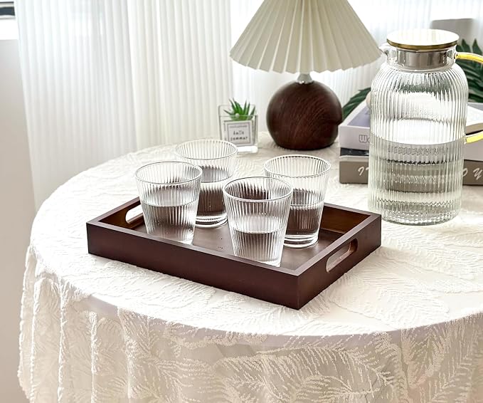 3 Pack Serving Tray with Handles - 11.4" Bamboo Tray | Multi-Purpose Tray for Kitchen, Coffee Table & Ottoman - Decorative & Food Tray for Organizing, Serving and Entertaining