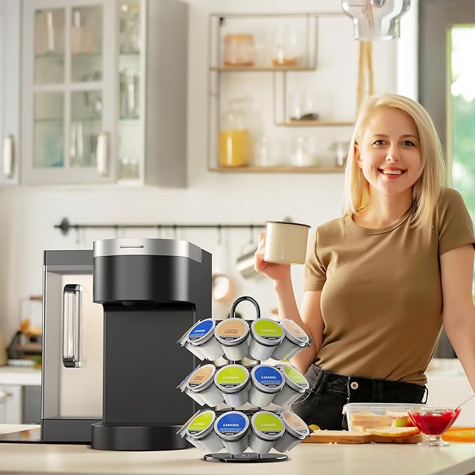 Coffee Pod Holder for Keurig Pods, K Cup Holder, K Cup Carousel, Coffee Pods Organizer Stand, No Assembly Required, 27 Pods Capacity, 360-Degrees Rotating -Black