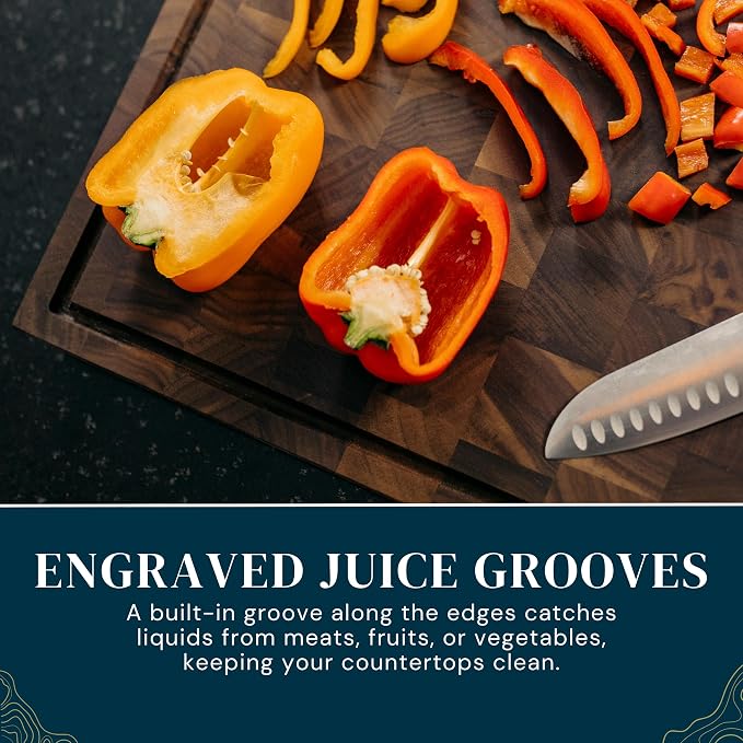 Handmade Walnut Cutting Board – Wooden Chopping Board with Juice Groove and Handles – Durable, Knife-Friendly, and Made in the USA (Large)