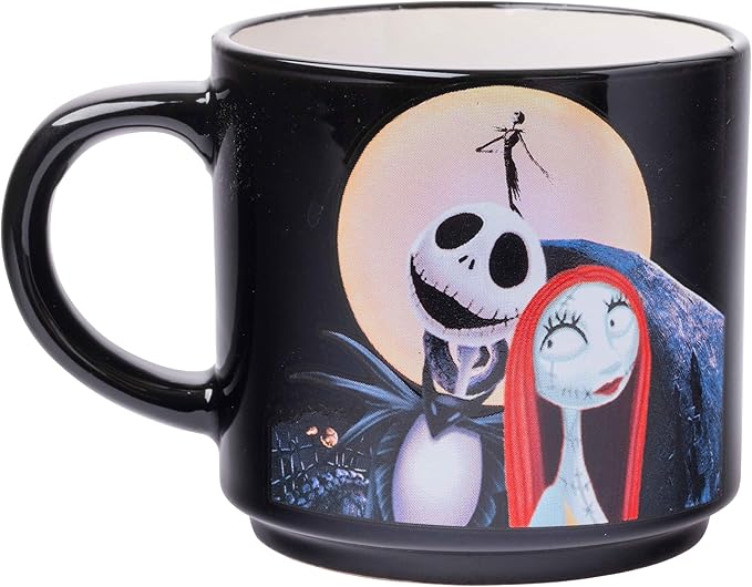 Silver Buffalo Nightmare Before Christmas Jack Sally Scene 4-Pack Ceramic Mug Stack, 10-Ounces, Nightmare Before Christmas 4-Pack Mug Stack, 5 Piece Set