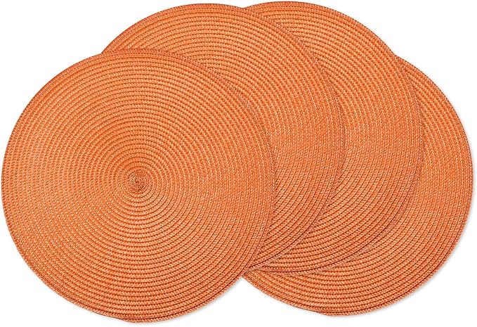 AHHFSMEI Round Placemats Set of 4 Heat Resistant Washable Non-Slip Woven Braided Table Mats for Dining Table Kitchen & Home Decor (Orange, 4)