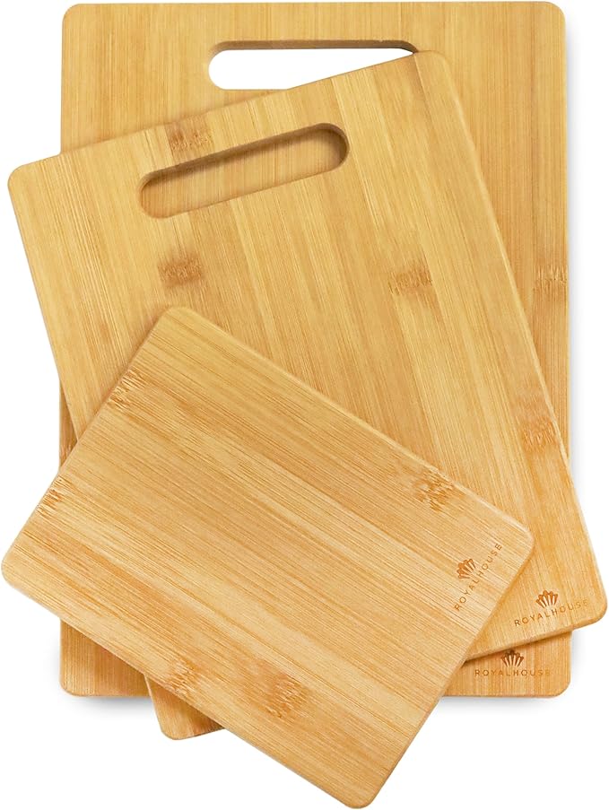 RoyalHouse Bamboo 3-Piece Cutting Board Set; 3 Assorted Sizes 13x9, 10.6x8.5, 8x6 of Bamboo Wood Cutting Boards for Kitchen