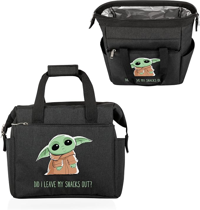 PICNIC TIME Star Wars Mandalorian Grogu On The Go Lunch Bag, Soft Cooler Lunch Box, Insulated Lunch Tote, Leak-Resistant Work Lunchbox, Reusable Thermal Cooler Bag, (Black)