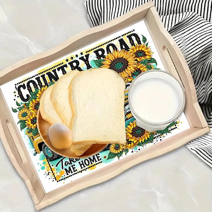 BAYUNOE DIY Diamond Serving Tray Rectangular Breakfast Tray with Handle Handmade Diamond Art Painting Wooden Tray Spring Creative Dinner Plate Coffee Room Living Home Organizer-Sunflower Car