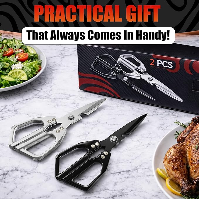 Poultry Shears Heavy Duty Set of 2 – 3Cr13 Stainless Steel | Style of Japanese Kitchen Scissors for Food, Detachable & Dishwasher Safe – Poultry, Meat, & Vegetable Cutting, Nutcracker Utility Tool