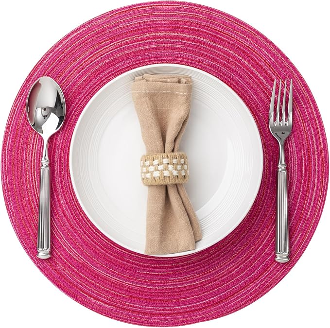 Round Placemats Set of 4 Woven Placemats Washable Braided Table Mats for Dining Table Heat Resistant Non-Slip Circle Place Mats(Pink)