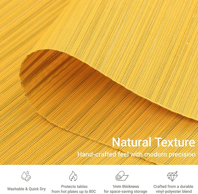 AHHFSMEI Placemats Set of 6 Woven Vinyl Non-Slip Heat Resistant Stain Resistant Easy Clean Place mats for Dining Table(Yellow)