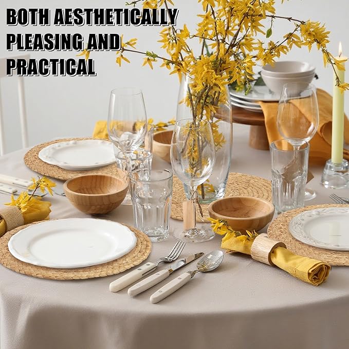Kochorie Set of 12 Round Woven Placemats 13.5-Inch Natural Water Hyacinth Plant Placemats Hand-Woven Boho Rattan Placemat Wicker Weave Table Mats for Home Dinner Plates Holiday Supplies