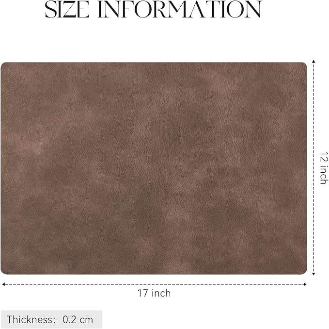 MOSAYT Vinyl Placemats Set of 8-12 X 17 Inch - Faux Leather 100% Waterproof Oil-Proof Wipeable PU Place Mats, Heat Resistant Reversible Table Mats for Kitchen, Dining, Outdoor, Brown