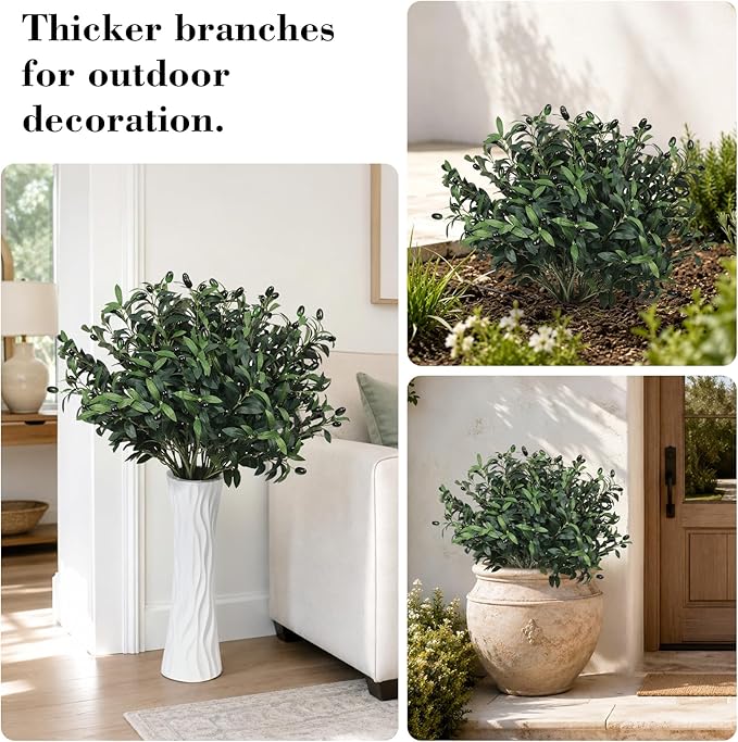 10PCS 32inch Artificial Olive Branches Long Thicken Faux Olive Stems Greenery Plants with Lifelike Olives and Silk Leaves for DIY Floral Crafts Office Wedding Home Decor (Vase Not Included)