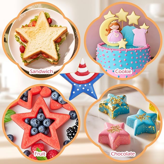 7-Piece Star Cookie Cutter Set with Metal Storage Tin | Stainless Steel Baking Tools for Cookies, Biscuits, Sandwiches | Kids Holiday Party Gift, Food Safe & Dishwasher Safe