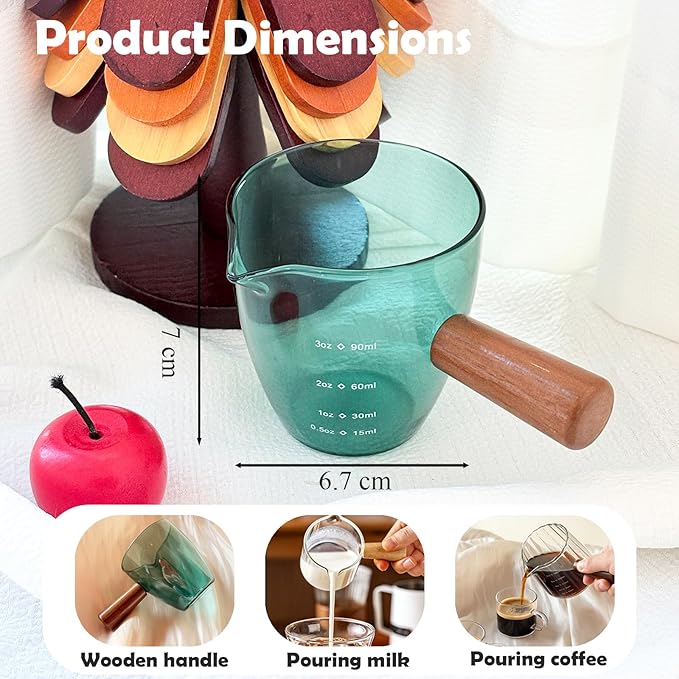 Espresso Measuring Cup with Handle, Espresso Pouring Cup, Espresso Shot Cup, 3oz Glass Measuring Cup For Coffee, Milk, Tea, Baking and Cooking (Turquoise 90ml)