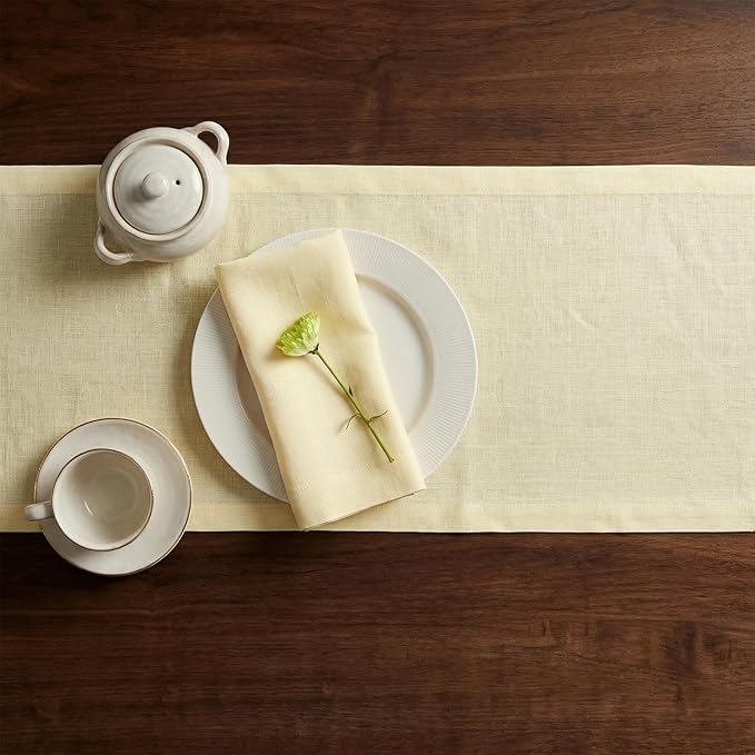 Solino Home Linen Table Runner 36 Inches - 100% Pure Linen Creamy Ivory Table Runner 14 x 36 Inch Ideal for Dresser and Coffee Tables - Spring, Summer - Diana Medium Weight