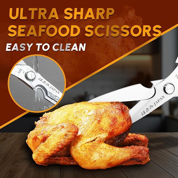 Huusk Kitchen Shears Set Silver - Professional Seafood & Kitchen Scissors Set, Sharp Japanese-Style Cooking Scissors for Crab, Shrimp, Lobster, Herbs and Food Prep, Gifts for Men Women