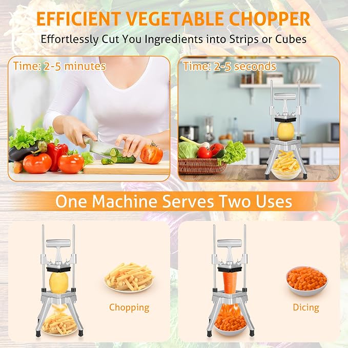 WICHEMI Commercial Vegetable & Fruit Chopper - Stainless Steel Dicer, Cutter for Onions, Potatoes, Peppers & Mushrooms (3/8")