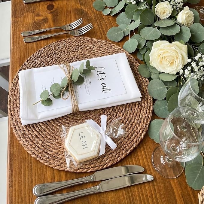 Laquedecraft 13.8" Set of 10 Round Brown Seagrass Placemats | Boho Woven Rattan Table Mats | Farmhouse Wicker Spring Corn Husk Plate Chargers (Brown)