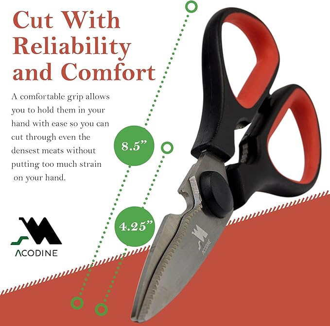 Heavy Duty Kitchen Shears -Take Apart Stainless Steel Blades, Comfort Rubber Grip Handles with Bottle Opener and Nutcracker - Multipurpose Scissors for Chicken, Meat Fish and Herbs - Acodine