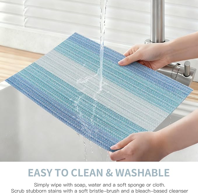 HeloHo Blue Placemats Set of 8,Vinyl Table Place Mats Stain Resistant Foldable Placemats Washable Wipeable Placemat for Kitchen Dining Table Decoration Indoor Outdoor.