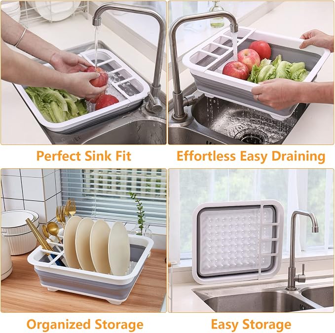 Goderewild Collapsible Dish Rack for Drying Dishes - Space-Saving and Foldable Design with Versatile Removable Components - Dinnerware Storage Organizer for Small Kitchen Spaces