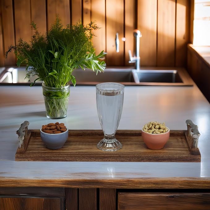 Plain Wooden Serving Tray Perfect for Dining Medium and Large with Rustic Handle, Kitchen & Home Decor Stylish & Durable Food & Drink Platter for Parties (20 x 8)