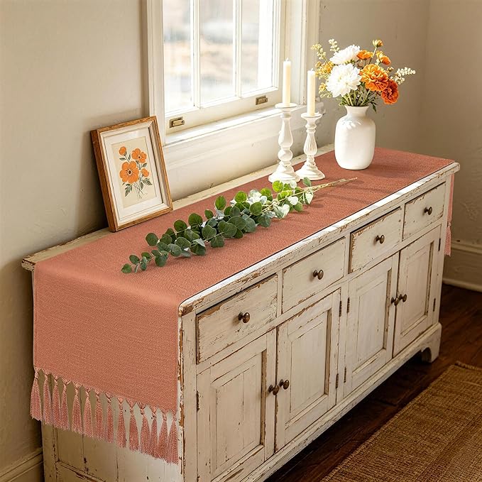 yuboo Burnt Orange Table Runner 72 Inches - Terracotta Boho Runner for Wedding, Spring Dining Table, Valentine's Day Party, Rust Farmhouse Decor for Dresser