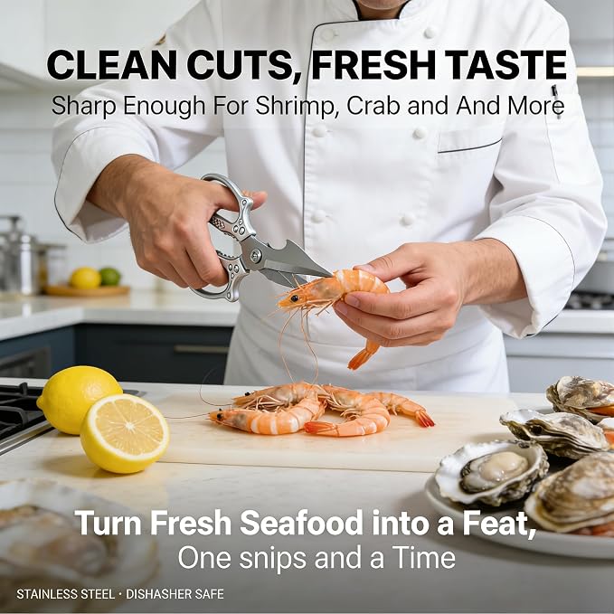 Silver Kitchen Shears Heavy Duty Stainless Steel, Multipurpose Cooking Scissors for Meat, Chicken, Poultry & Vegetables, Sharp Food Scissors for Kitchen Use