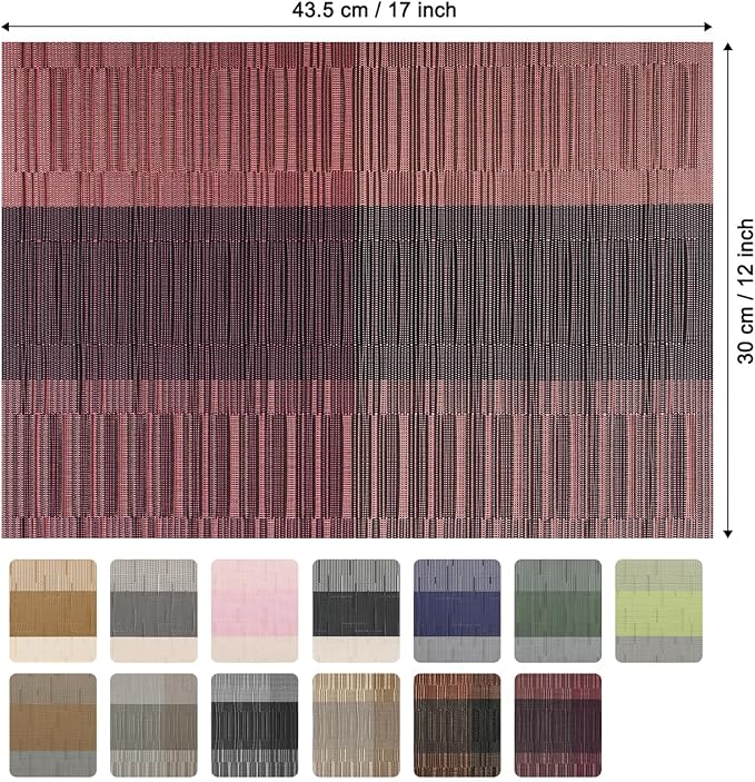 Placemats Set of 8, Vinyl Woven Place Mats Indoor Set of 8 Washable Wipeable PVC Table Mats Heat-Resistant Non Slip Plastic Placemat for Kitchen Dining Outdoor Table (Purple Red, Set of 8)