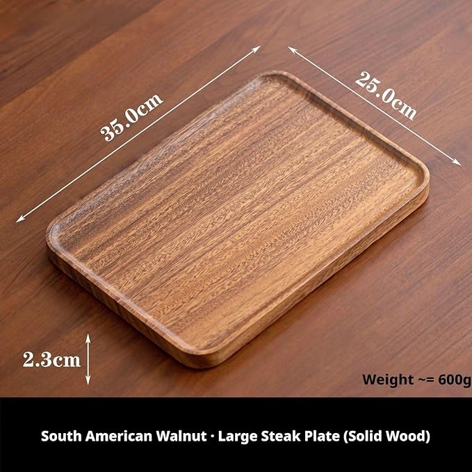 Walnut Wood Fruit Tray, Handmade Chinese Style Snack Serving Plate, Solid Wood Tea Dessert Tray for Dim Sum, Vintage Walnut Platter, Gift (Steak Plate)