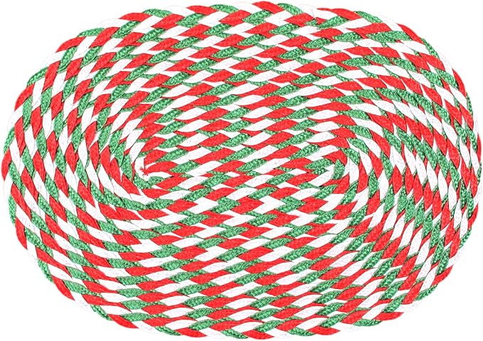 CAIT CHAPMAN HOME COLLECTION Festive Braided Woven 12"x18" Oval Holiday Red Green White Polypropylene Plastic Placemats, Set of 6