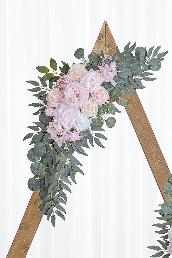 Olalaka Pink Wedding Arch Flowers Set of 2 for Wedding Welcome Signs, Artificial Wedding Flowers for Wedding Ceremony Outside(Pink & Ivory)
