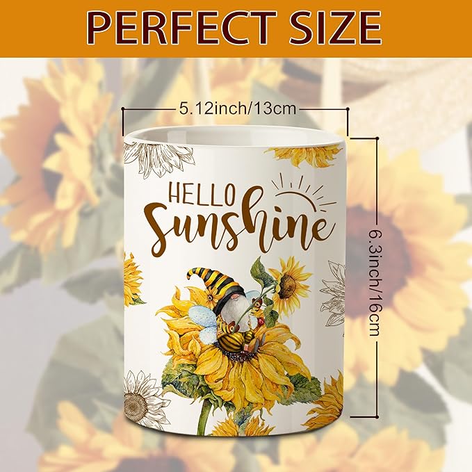 pinata Sunflower Kitchen Decor Ceramic Utensil Holder, Cute Utensil Crock, Sunflower Kitchen Utensils for Farmhouse Indoor Gnomes Decorations for Home (6.3inch)