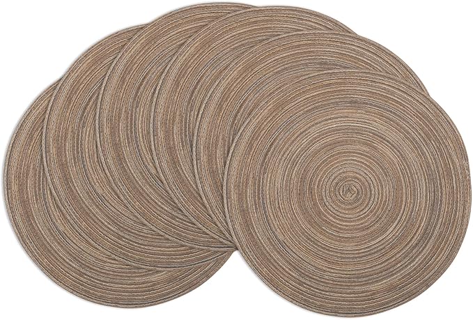 Winknowl Round Braided Placemats Set of 6 Washable Woven Heat Resistant Table Mats for Kitchen Dining Tables 15 inch Round Place Mats (Brown,6)
