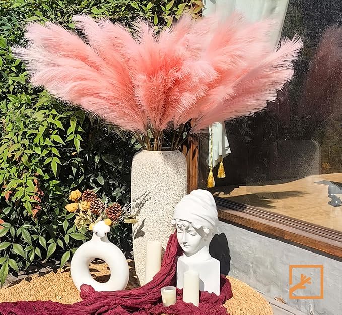 ZIFTY 7-Pcs 38"/3.1FT Pink Pampas Grass Large Tall Fluffy Artificial Fake Flower Boho Decor Bulrush Reed Grass for for Bedroom Decor Vase Filler Farmhouse Home Wedding(Pink)