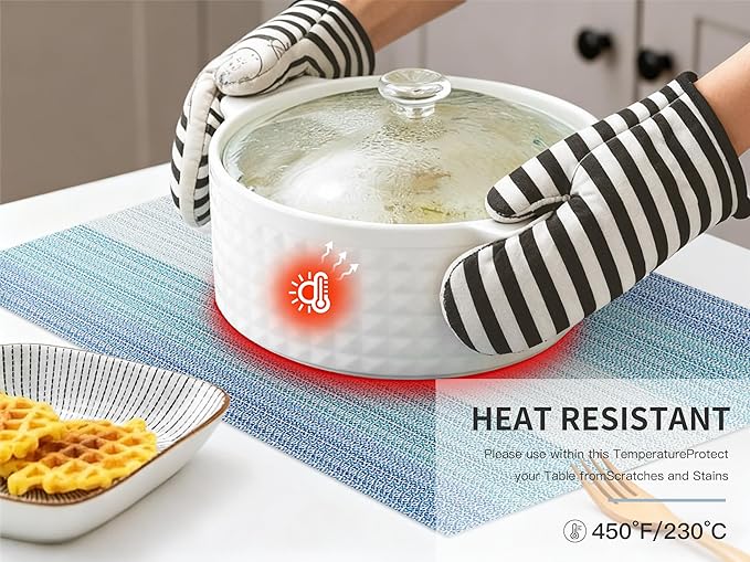 HeloHo Blue Placemats Set of 8,Vinyl Table Place Mats Stain Resistant Foldable Placemats Washable Wipeable Placemat for Kitchen Dining Table Decoration Indoor Outdoor.