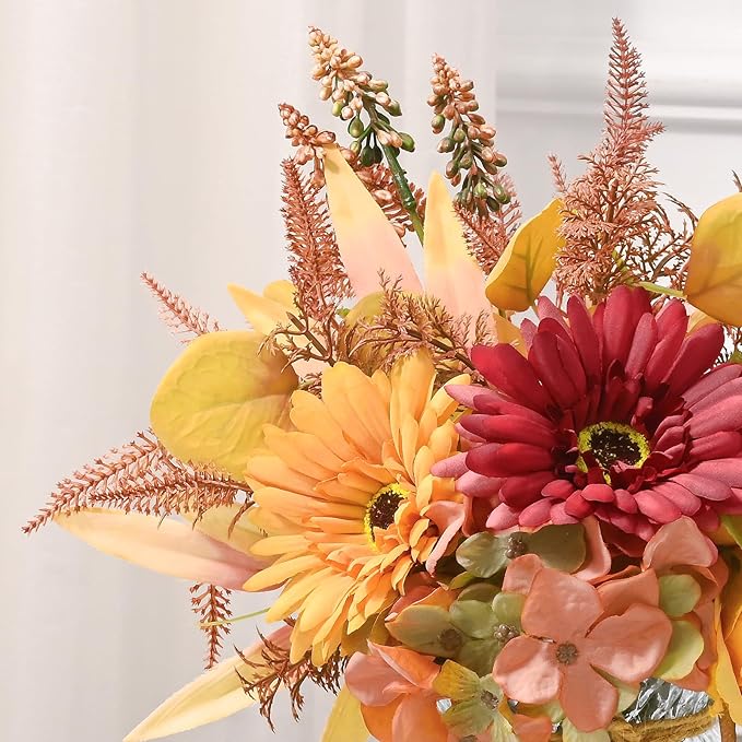 MARTINE MALL Artificial Dahlia Flowers with Vase, Silk Fall Flowers in Vase - Fall Decor for Home Centerpieces, Thanksgiving Party, Rustic Wedding