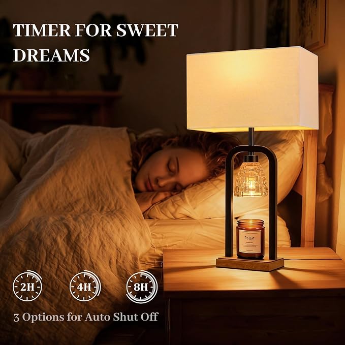 PoKat Electric Candle Warmer Lamp Black, Candle Lamp Warmer with Timer Dimmer & Wood-Like Base, Wax Light Warmer Lamp Jar Candles, Farmhouse Table Lamp for House Warming New Home Decor, Bulb Included