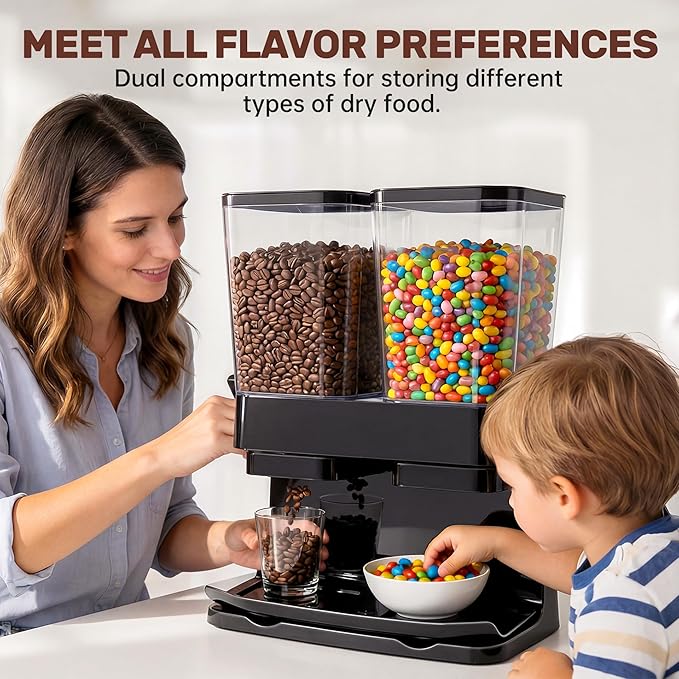 Cereal Dispenser Countertop 2 Pack, Double 3L Airtight Cereal Storage Container for Kitchen Pantry, Large Capacity Clear Dry Food Organizer For Cereal, Nuts, Coffee Beans, Pet Food