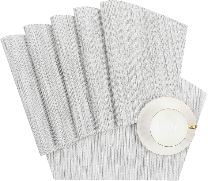 SHACOS Round Table Placemats Set of 7 Wedge Shaped Place Mat with Round Centerpiece Mat Heat Resistant Table Mats Washable (7, Gray White)
