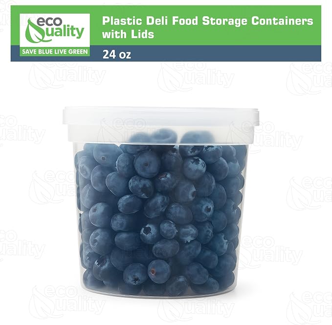 EcoQuality 24oz Clear Round Plastic Container with Lid - Disposable and Reusable Storage Containers for Leftovers, Meal Prep, Takeout, Catering, Picnics and Everyday Use (15)