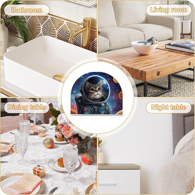 Fustylead Outer Space Themed Astronaut Cat Napkin Holder for Table Acrylic Vertical Napkin Holders for Paper Napkins Decor Napkin Dispenser for Home Party Dining Cocktail Kitchen Accessories