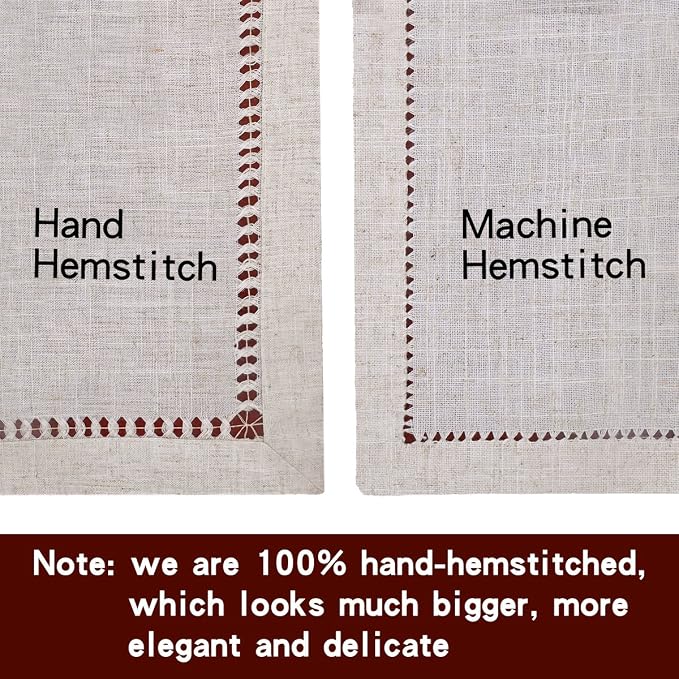 Grelucgo Handmade Hemstitch Beige Table Runner, Rectangular 14 by 90 Inch