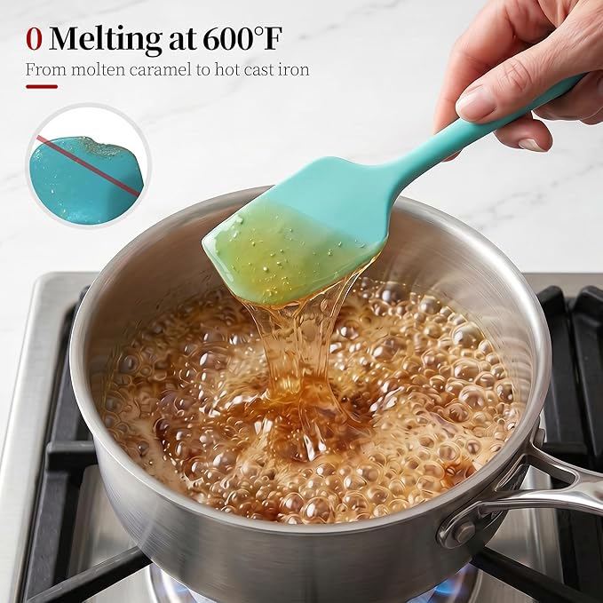 600ºF Heat Resistant Spatula, 11.34 inch High Heat Food Safe Semless Kitchen Silicone Scraper for Cooking Baking Mixing Scraping Stirring Nonstick Cookware Pan Bowl (Aqua Sky)