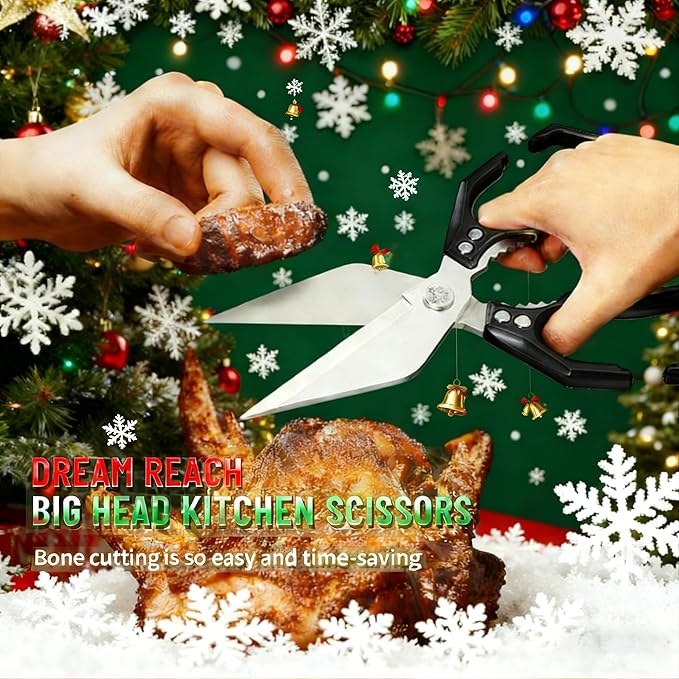 Seattleget Multifunctional Heavy-Duty Kitchen Shears,Chicken Bone Scissors,Japanese Style High Carbon Steel Cooking Scissors,Poultry Shear,Poultry Shear,for Meat,Seafood and Bone Cutting(Black)