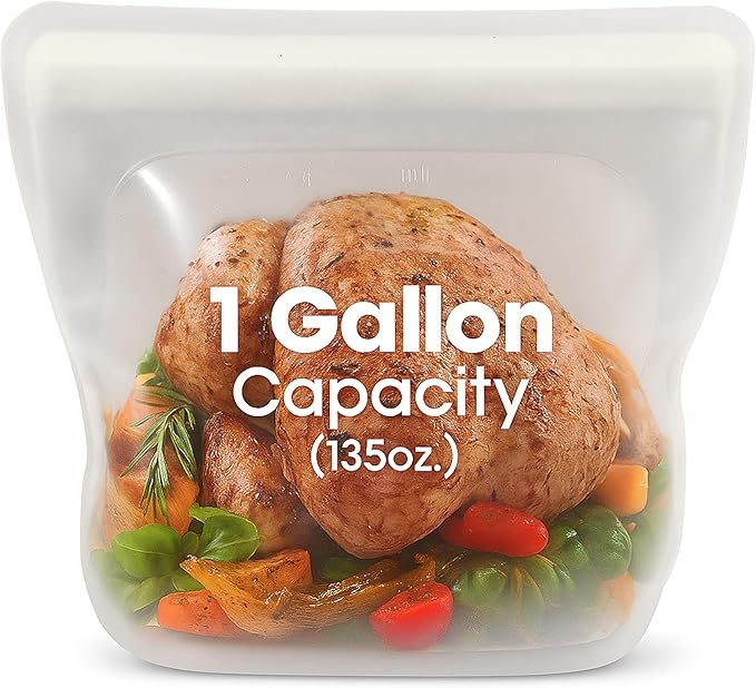 Albino Monkey Reusable Silicone Food Storage Bag XXL 1 Gallon (135 oz) - Leakproof Airtight Stand-Up Freezer Bag for Meal Prep, Sous Vide, BPA-Free, Dishwasher Safe (Clear, 1-Pack)