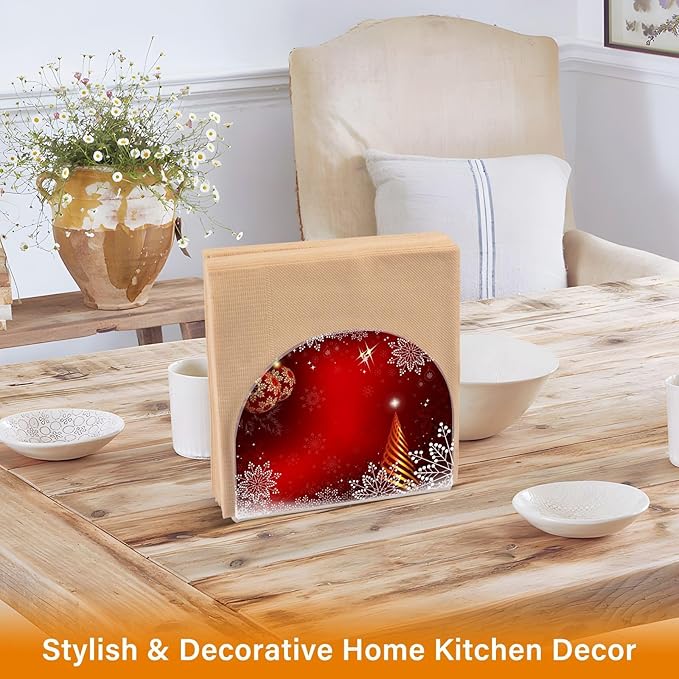 Acrylic Fall Napkin Holder for Table Kitchen Christmas Red Balls Snowflakes Cocktail Dinner Napkin Holders Paper Towel Dispenser Countertop Modern Home Decor