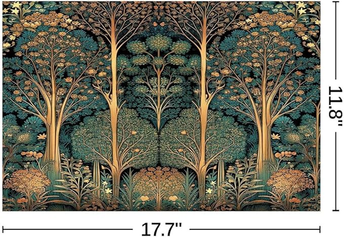 Vintage William Morris Placemats Set of 4 Whimsical Forest Landscape Washable Heat Resistant Place Mats for Dining Table Rustic Woodland Tree Botanical Woven Wipeable Kitchen Table Mats