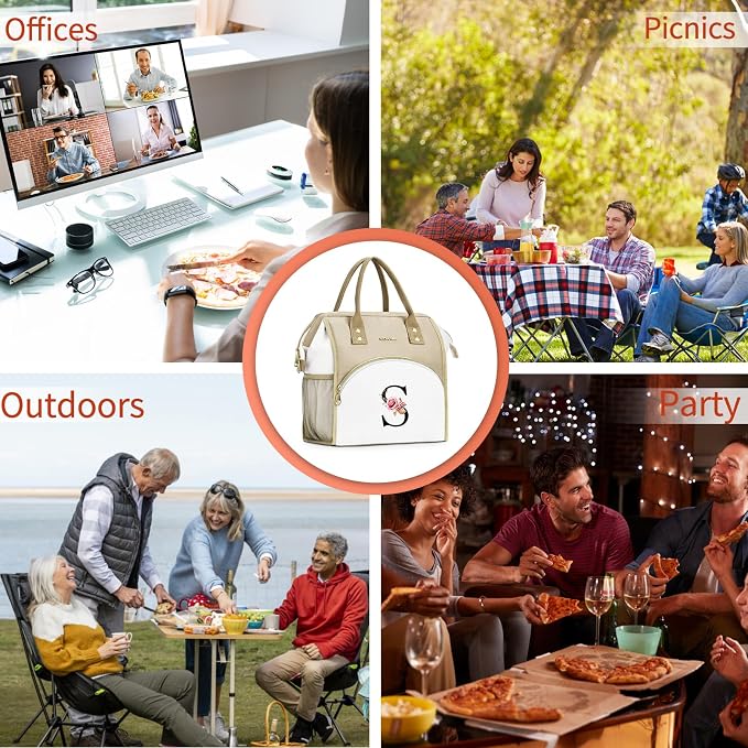 Initial Lunch Bag Women, Cooler Insulated Lunch Bag, Large Adult Leakproof Lunch Box for Picnic Work, Personalized Tote Bag, Birthday Gifts/Mother's Day Gifts, Letter O.
