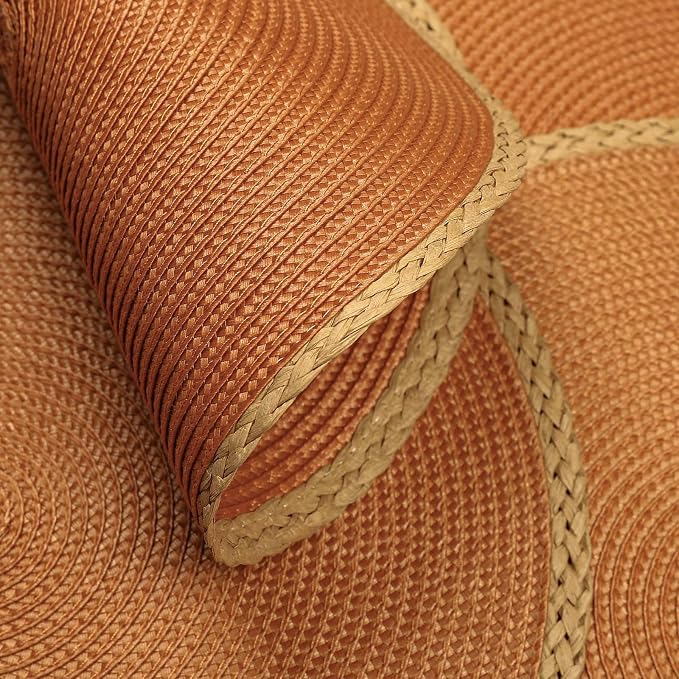 Noctiflorous Braided Round Placemats Set of 6, 15 Inch Woven Table Mats, Non-Slip Washable Thin Edge Place Mats for Kitchen Dining Table Decor (Orange, 6)