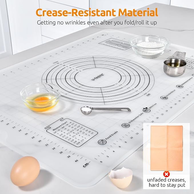 U-Taste 28"x20" Large Pastry Mat: Food-Grade Liquid Silicone Dough Rolling Baking Sheet, Non-Stick Non-Slip for Kneading, Making Pizza, Fondant with Clear Measurement and Raised Edges (Transparent)